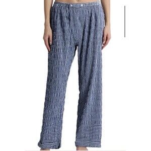 NWT Free People Cloud Ten Seersucker Sleep Pants Navy & White Checkered XL